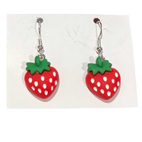 Handmade STRAWBERRY Earrings Sterling Silver .925 Hook NEW - Picture 1 of 3